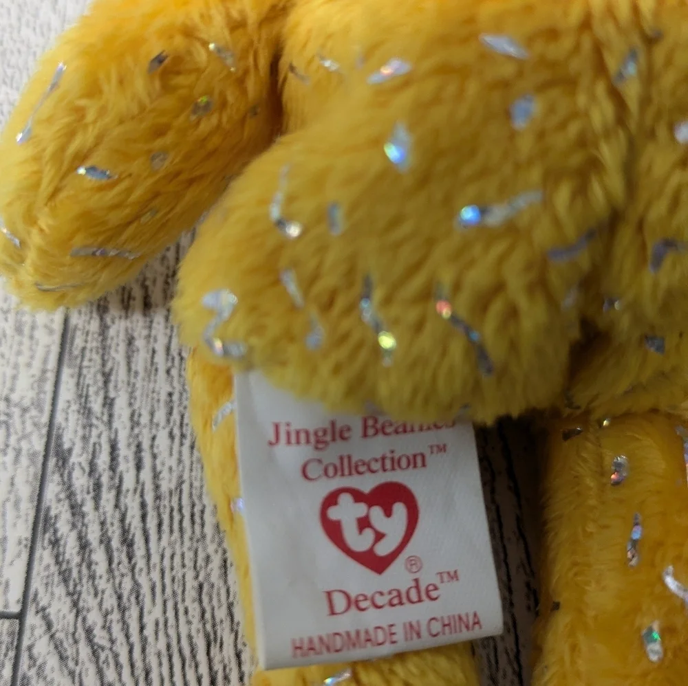 Ty Decade Golden Plush Bear with Bell and Blue Ribbon